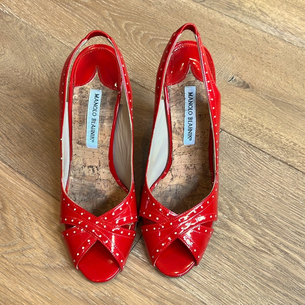 Manolo Blahnik red patent leather heels